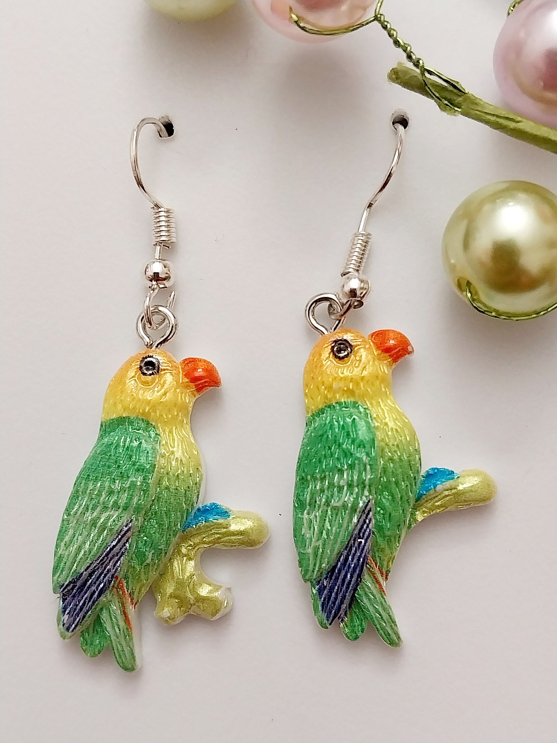 Parrot Bird Earring Colorful Bright Handmade Sparrows Earring 925 Sterling Silver Hook Yellow Headed Birds Earring New Unique Design Earring