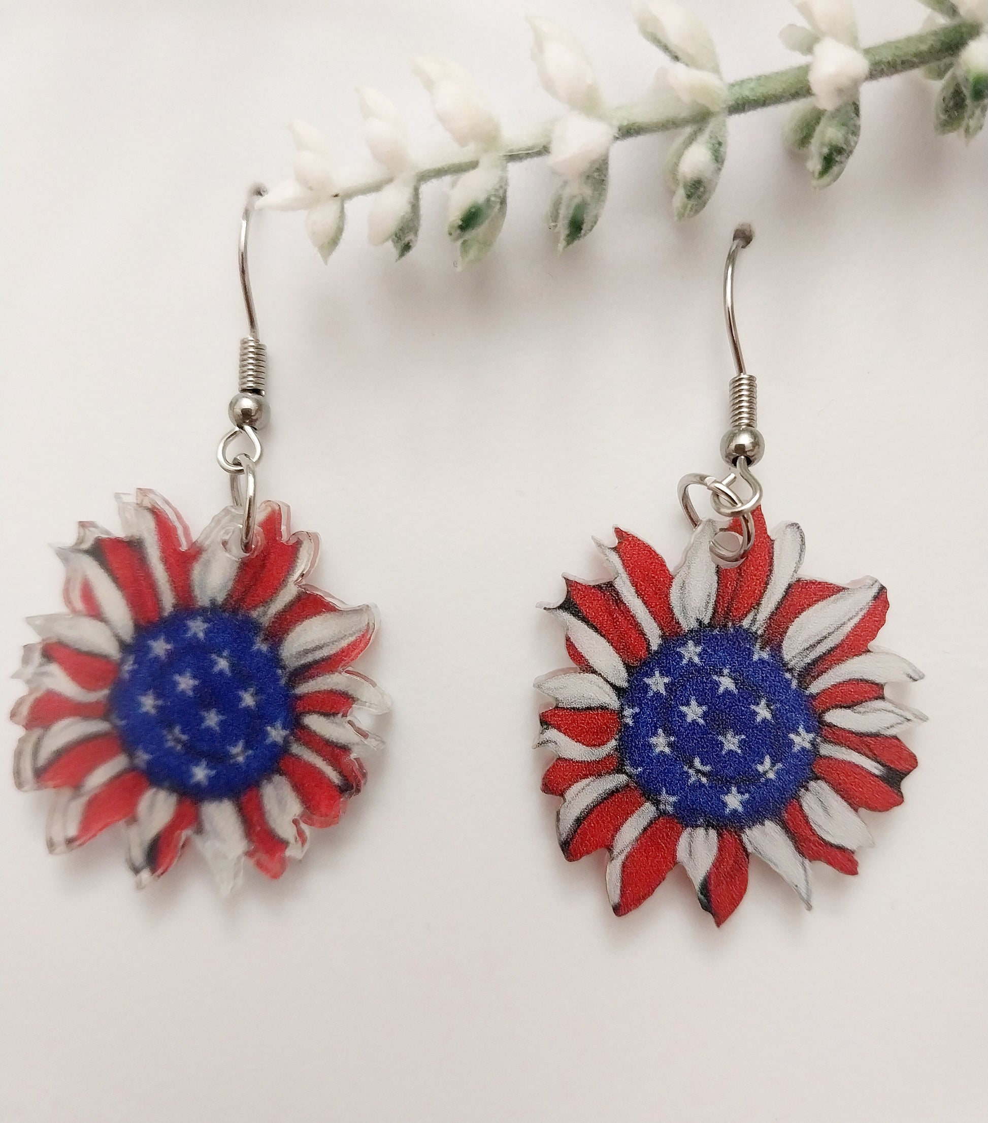 US Flag Flower Earrings