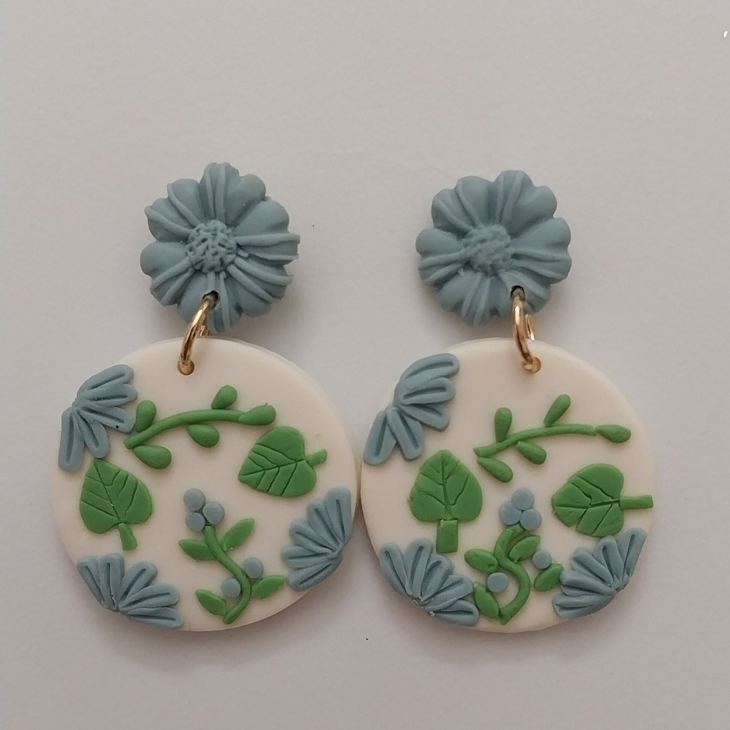 Handmade Blue Flowers Earring Polymer Clay Flower Earring Vintage Blue Clay Drop Earring