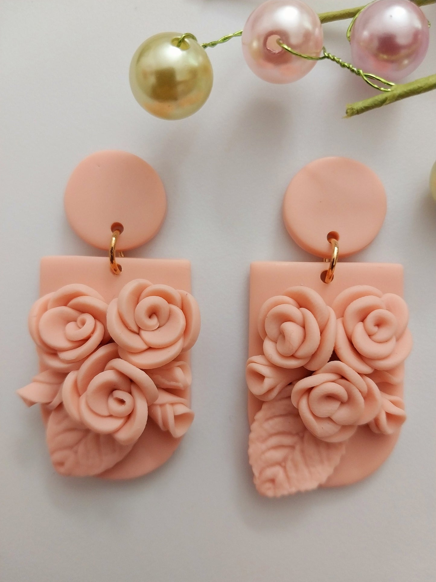 Polymer Clay Pink Rose Flower Earrings New Design Fashion High Quality Modern Art Earring