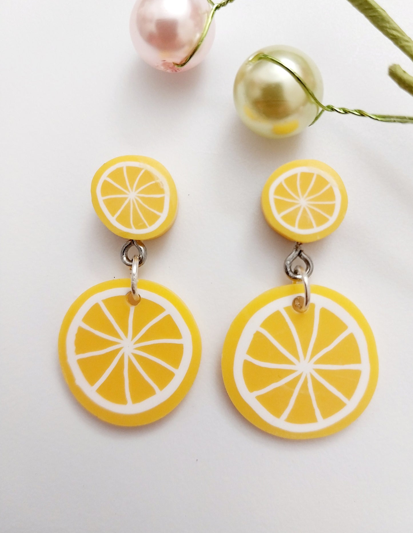 Lemon Drop Earrings Cute Double Lemon Earrings Unique Design Handmade Yellow Dangle Earrings Lightweight Fashion Earrings