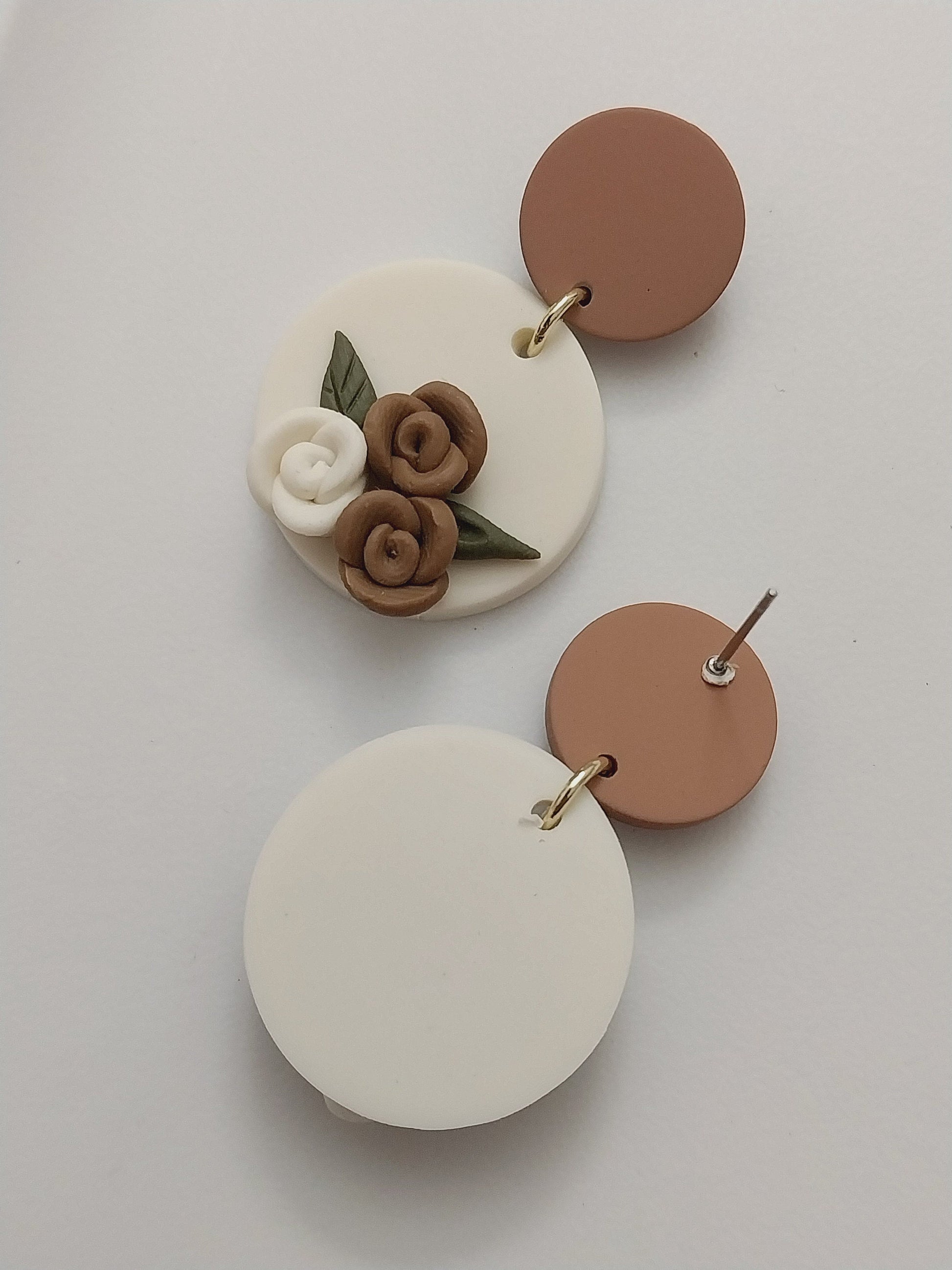 Brown Clay Flower Earrings New Design Polymer Clay Earring Brown White Rose Flower Drop Earring Floral Clay Handmade Earring Free Shipping