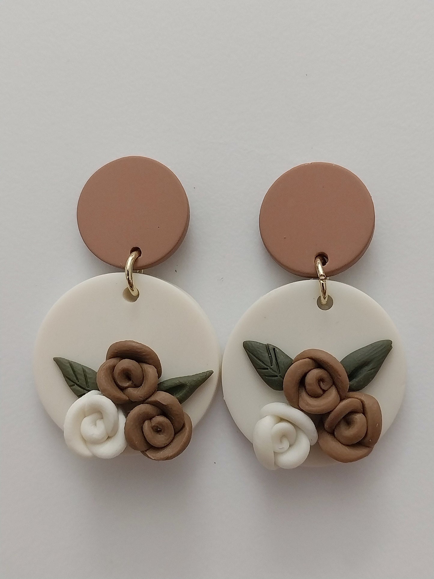 Brown Clay Flower Earrings New Design Polymer Clay Earring Brown White Rose Flower Drop Earring Floral Clay Handmade Earring Free Shipping