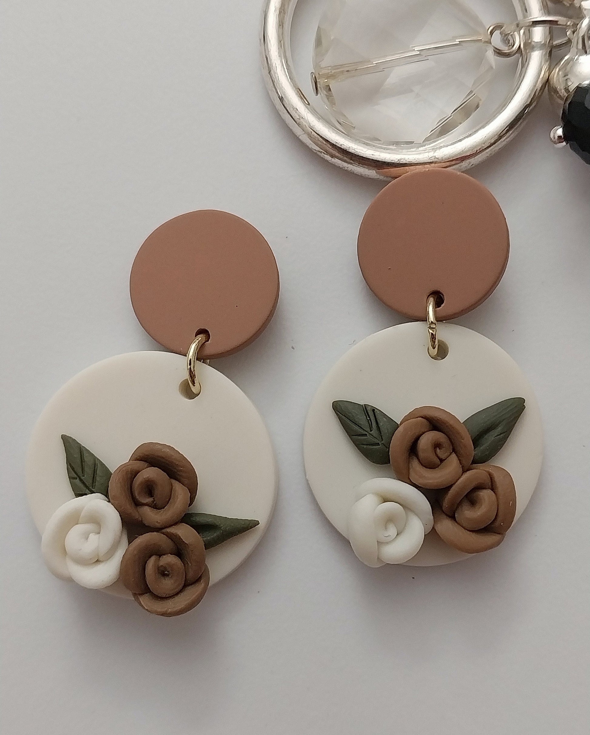 Brown Clay Flower Earrings New Design Polymer Clay Earring Brown White Rose Flower Drop Earring Floral Clay Handmade Earring Free Shipping