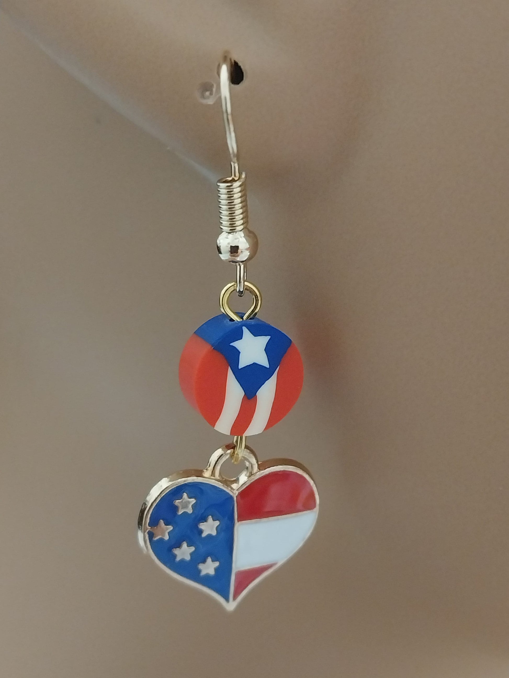 American Heart Flag Earrings Creative Fashion Flag Earrings New Handmade Unique American Flag Heart Earring Heart Stripes Flag Earrings