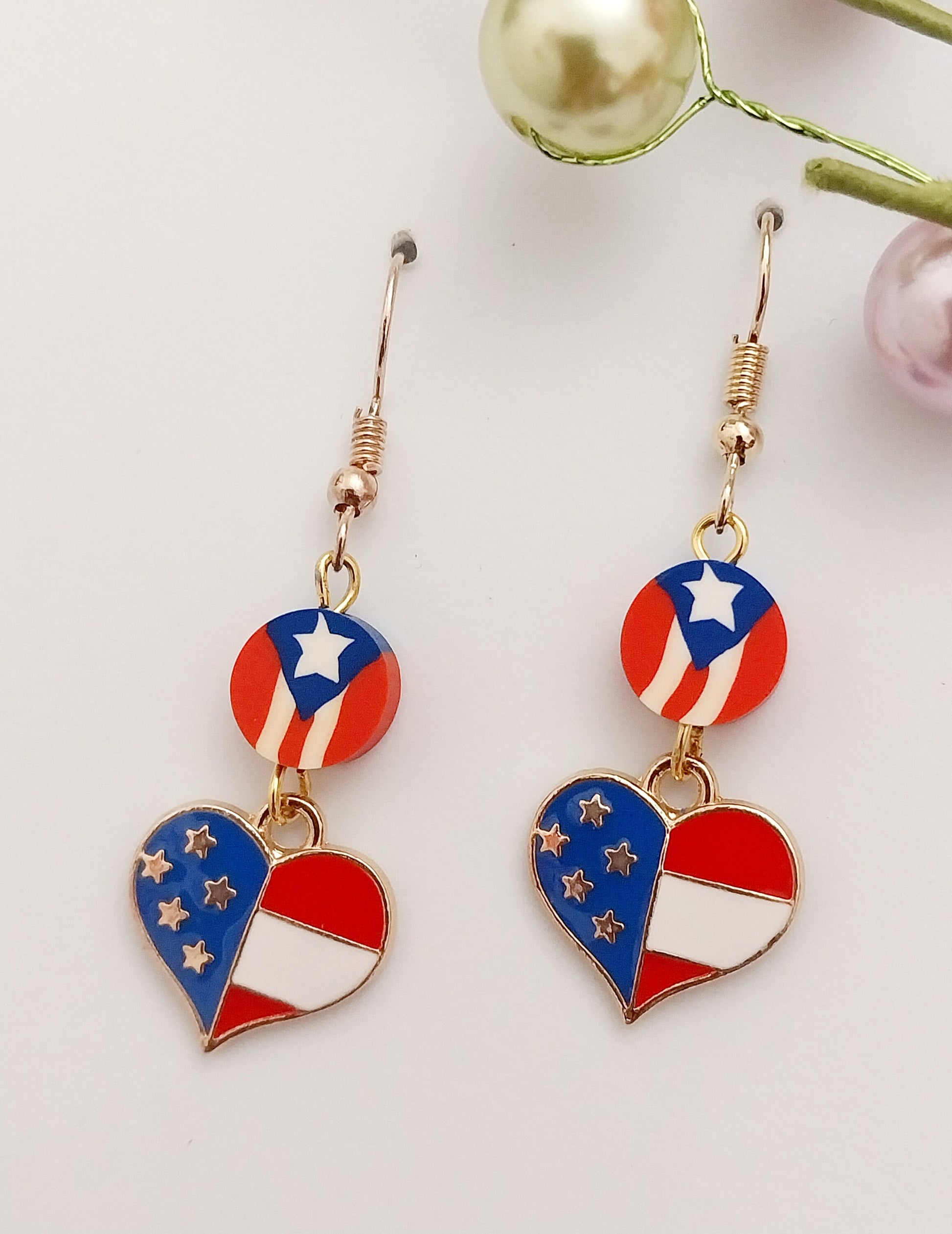 American Heart Flag Earrings Creative Fashion Flag Earrings New Handmade Unique American Flag Heart Earring Heart Stripes Flag Earrings