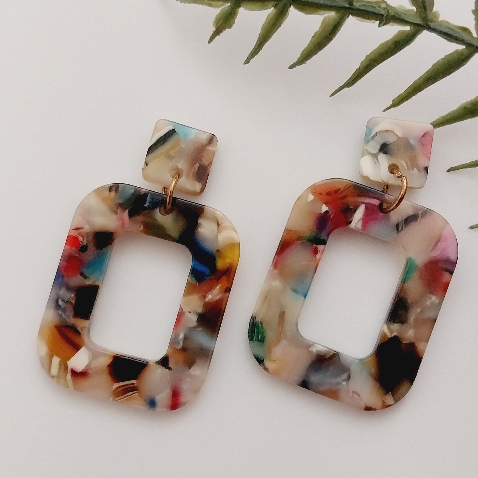 Marbleized Rectangle Earring Color Block Earrings New Fashion Acrylic All Mix Color Hollow Earrings Modern Art Style Erring