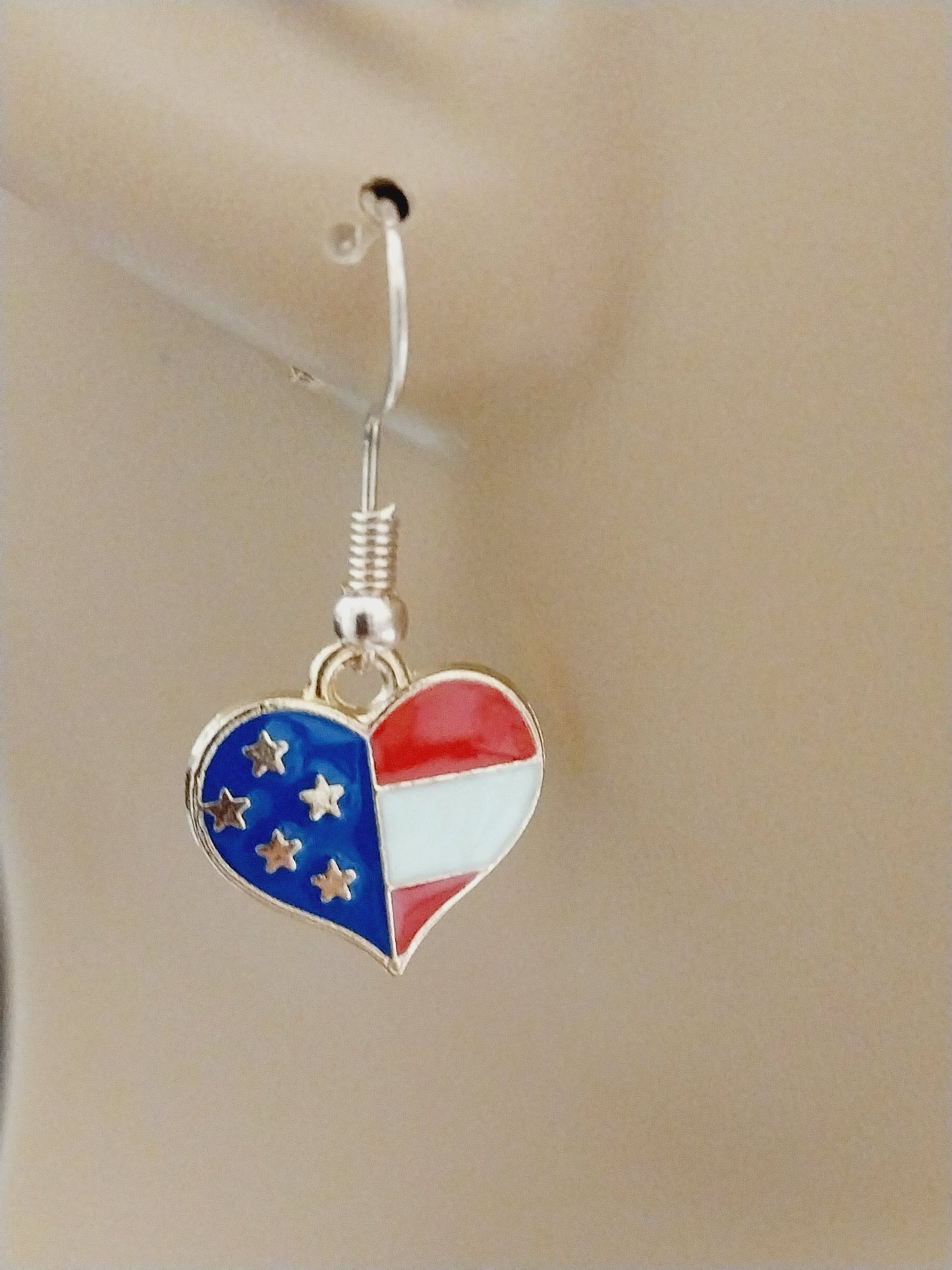 American Heart Flag Earrings Creative Fashion Flag Earrings New Handmade Unique American Flag Heart Earring Heart Stripes Flag Earrings