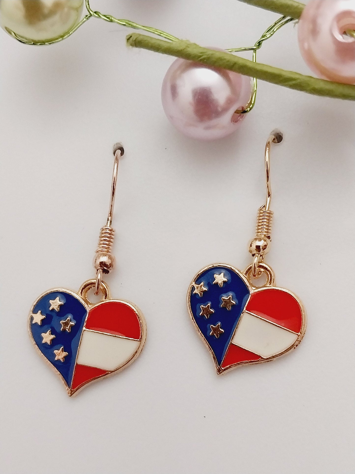 American Heart Flag Earrings Creative Fashion Flag Earrings New Handmade Unique American Flag Heart Earring Heart Stripes Flag Earrings