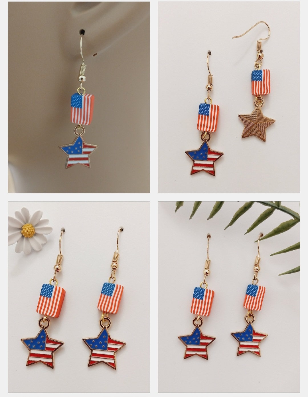 Creative Star Flag Earrings Handmade Unique American Flag Star Earring New Fashion Star Stripes Flag Earrings