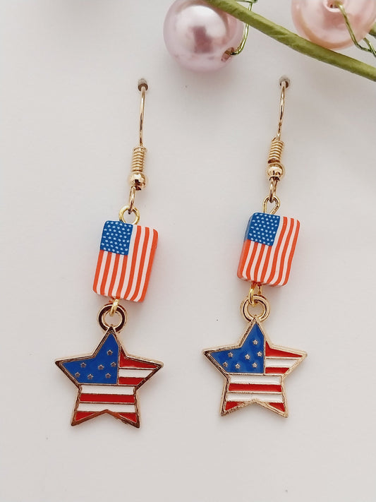 Creative Star Flag Earrings Handmade Unique American Flag Star Earring New Fashion Star Stripes Flag Earrings