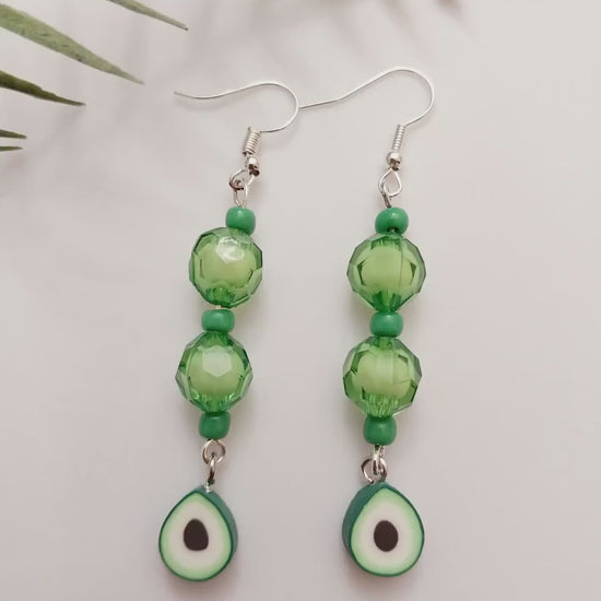 Avocado Earrings Wild Green Drop Earring  Avocado Unique Hanging Green Earring Cute Fruit Earring Green Light  Beads Earring