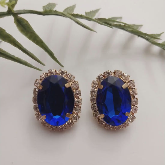 Blue Earrings Shiny Sparkling Earrings Light Classic Blue Stud Earrings Blue Crystal Earrings Handmade Fashion  Earring New Design Earrings