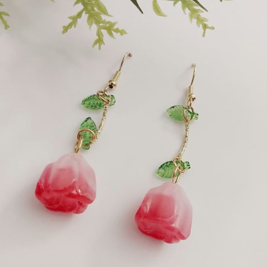 Cute Tulip Earrings Fashion Tulip Drop Earring Long Tulip leave Earrings New Fashion Earrings Handmade New Design Earrings