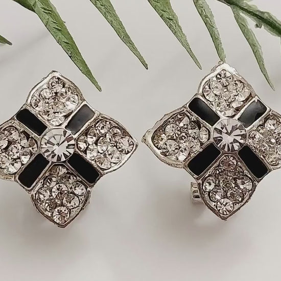 Flower Crystal Earrings Diamond Shape Crystal Black White Earrings Sparkling Gift Box Sterling Silver Earring High Quality Unique Design