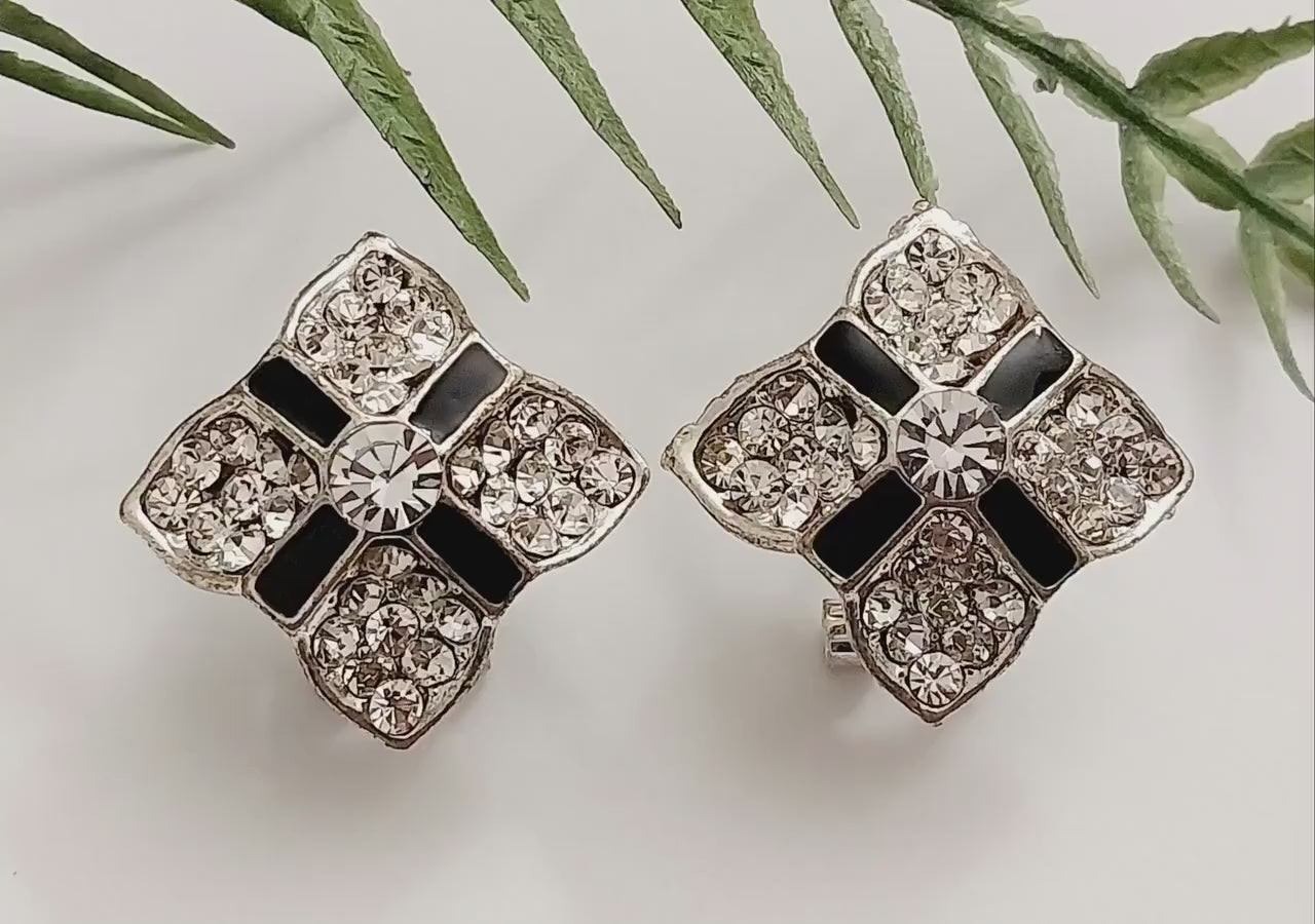 Flower Crystal Earrings Diamond Shape Crystal Black White Earrings Sparkling Gift Box Sterling Silver Earring High Quality Unique Design