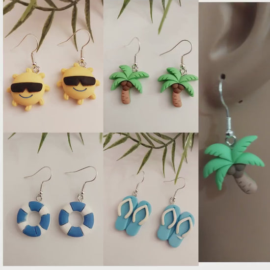 Coconut Tree Earrings Lifesaver Earrings Slippers Earrings Sun Earrings Palm Tree Earrings Beach Earrings Sea Wishing Bottle Earrings