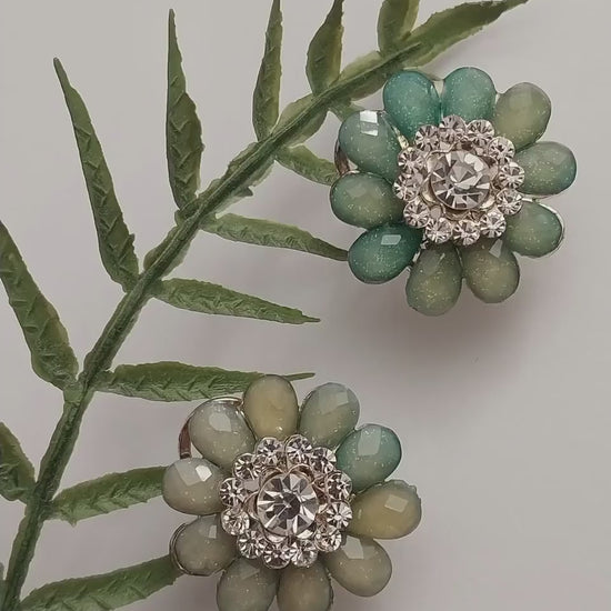 Flower Earrings Daisy Earrings Green Stud Earrings CZ Sparkling Stainless Steel Earrings New Style Jewelry  High Quality