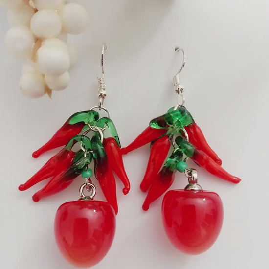 Cherry Earrings Hot Pepper Earrings Personalist Earrings Red Pepper Earrings New Design Earrings Handmade Pop Style Earring