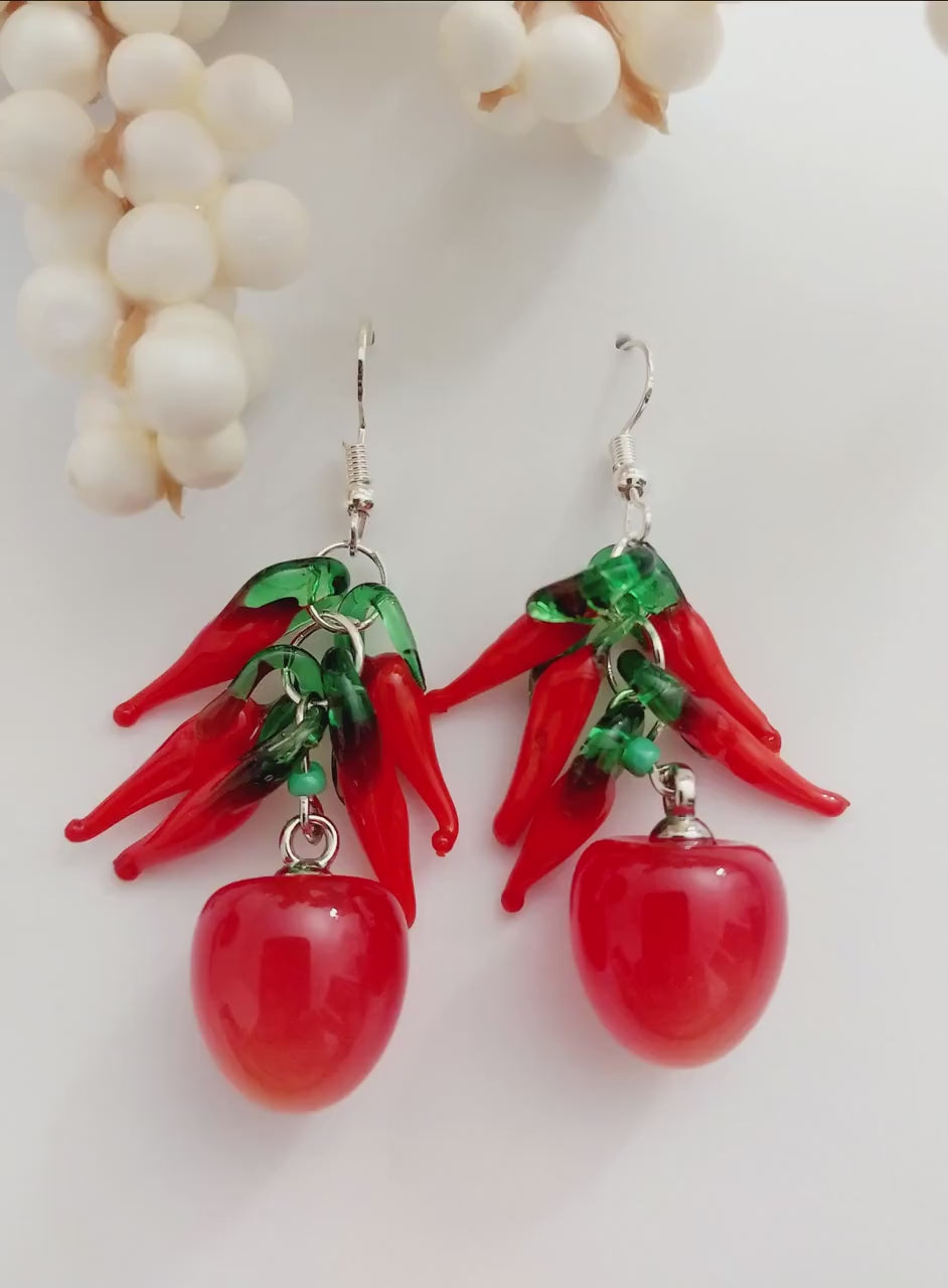 Cherry Earrings Hot Pepper Earrings Personalist Earrings Red Pepper Earrings New Design Earrings Handmade Pop Style Earring