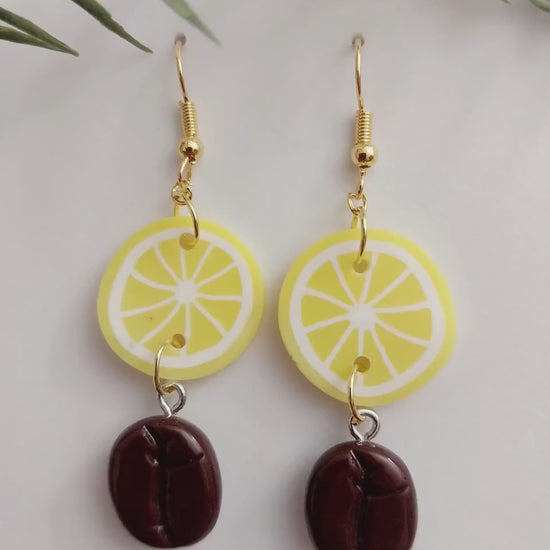 Lemon Coffee Bean Earrings Lemon Drop Earrings Fashion Coffee Beans Earrings New Design Unique Earrings Popular gift Earrings