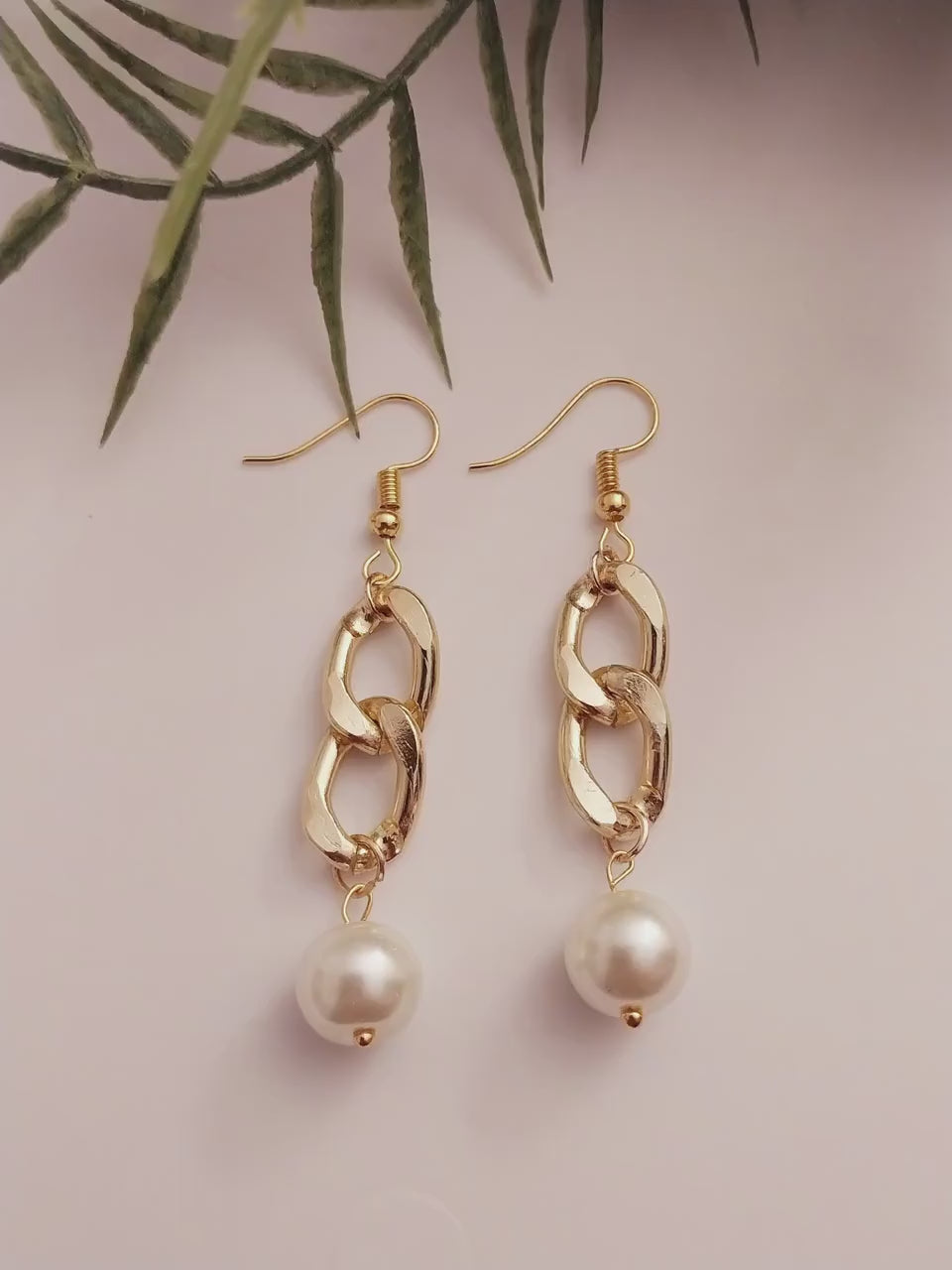 Chain Faux Pearl Drop Earrings Long Multi Link Earrings Gold Chain Peal Drop Earrings Vintage Chain Clip On Earring New Fashion Handmade