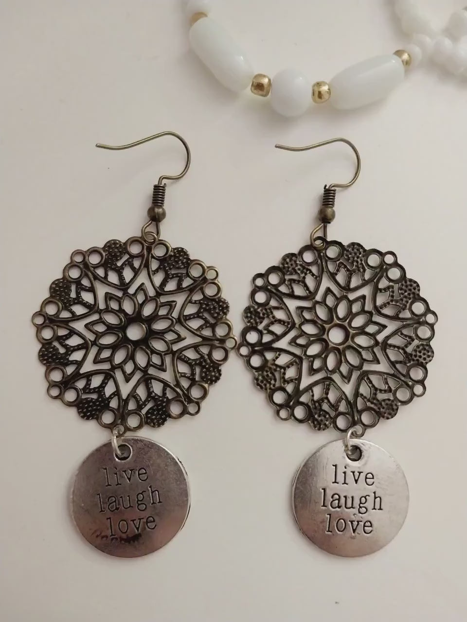 Retro Earrings Lucky Earrings Double Side Fashion Earrings Ornate Earrings Black Flower Earrings Live laugh Love Earring Happy Life Earrings