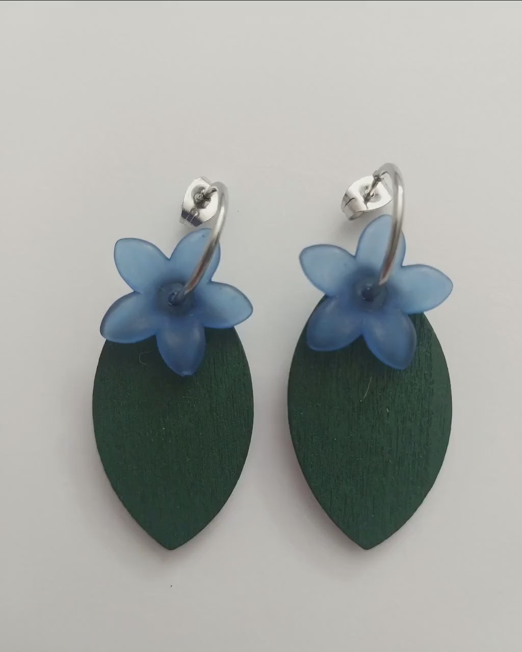 3D Leave Earrings Blue Flower Earrings Wood Leaves Earrings New Design Earring Handmade Earrings Unique Earrings Green Earring