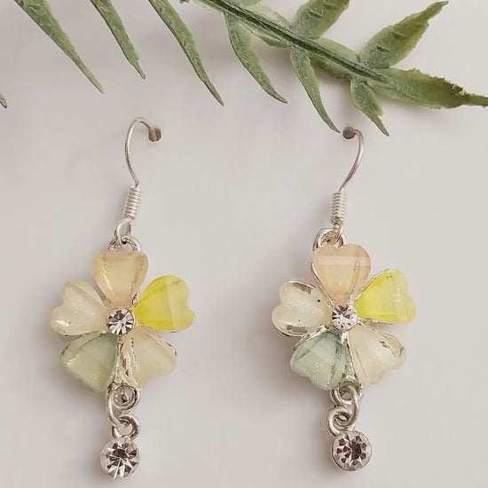 Flower Earrings Spring Jewelry Beauty with CZ Drop Vintage Earrings Yellow Pink Green Flower Earrings New Design Earrings for Her Handmade