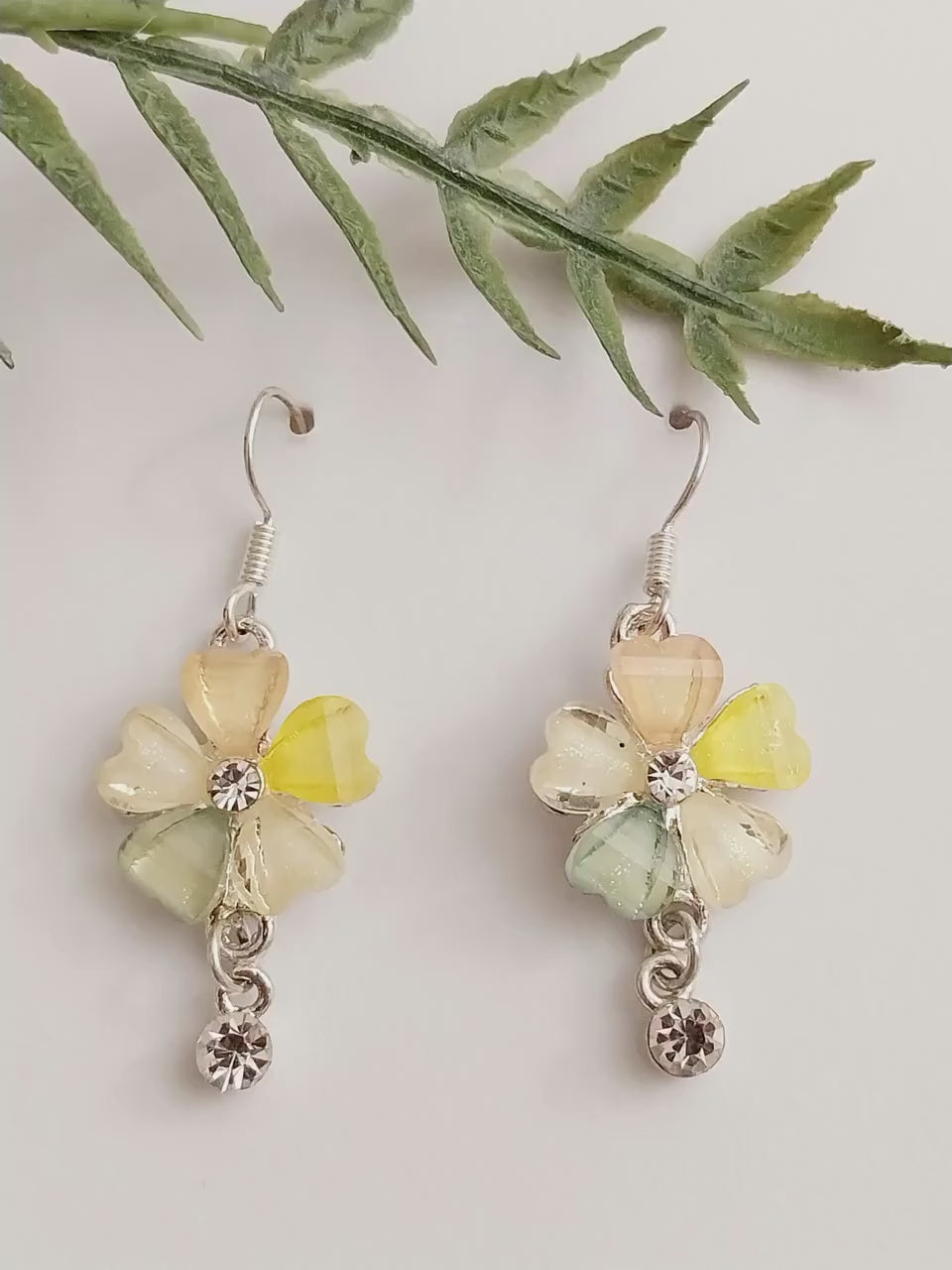 Flower Earrings Spring Jewelry Beauty with CZ Drop Vintage Earrings Yellow Pink Green Flower Earrings New Design Earrings for Her Handmade