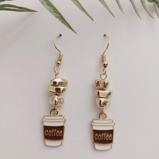 Coffee Cup Earrings Cup Book Earrings Coffee Gold Earring Golden Book Students Earring New Design Drop Earrings Artists Modern Urban Earring